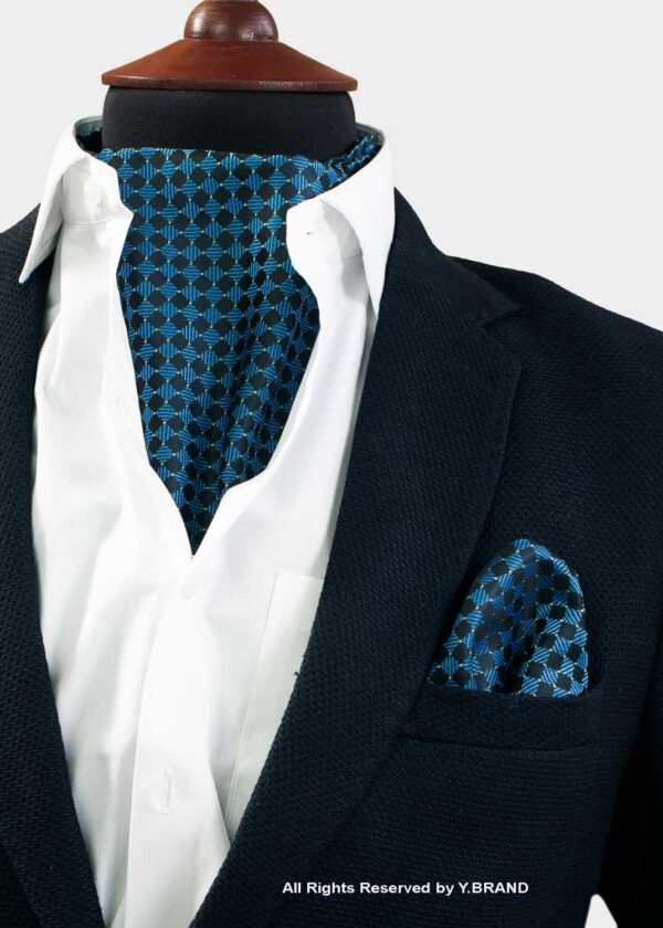 Dark Blue Geometric Pattern Cravat Neck Scarf - PREFOLD-NS-1019