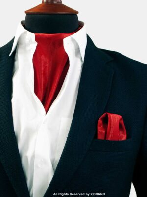 Red Self-Micro Pattern Cravat Neck Scarf - PREFOLD-NS-1022