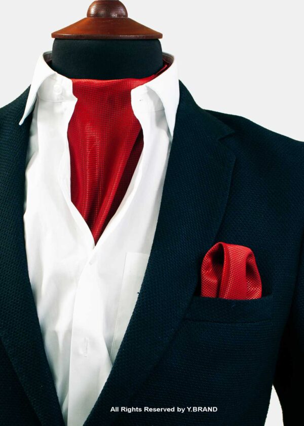 Red Self-Micro Pattern Cravat Neck Scarf - PREFOLD-NS-1022