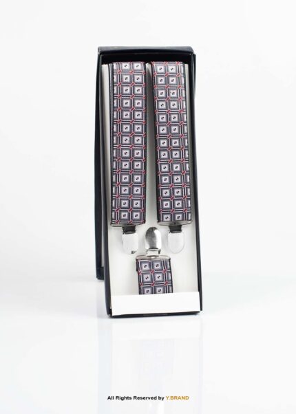 Black, White & Red Check Pattern Three clips Elastic Suspender