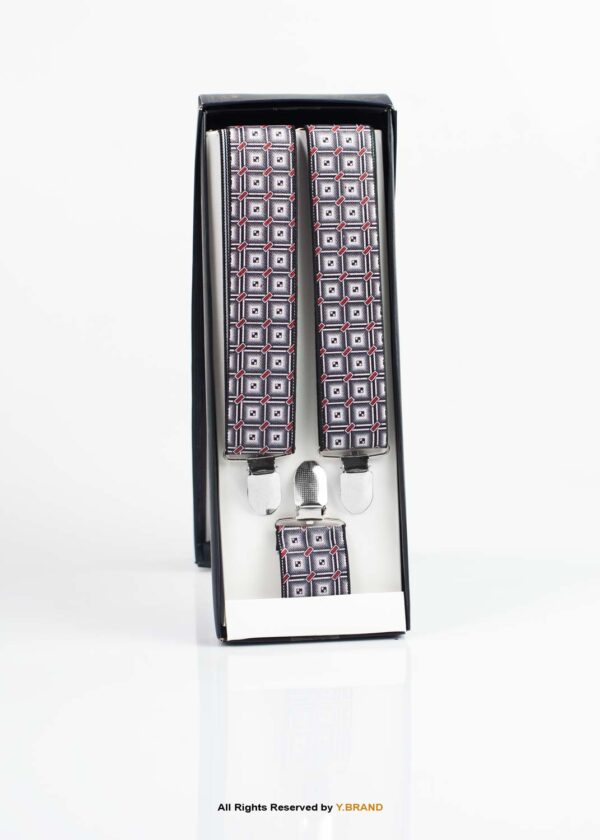 Black, White & Red Check Pattern Three clips Elastic Suspender-SB-1049 1 Black, White & Red Check Pattern Three clips Elastic Suspender-SB-1049