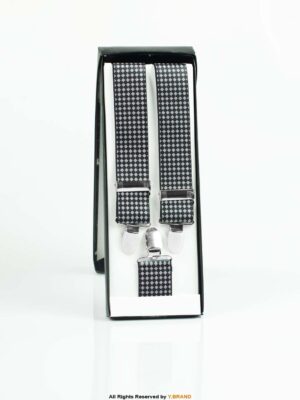 White Micro Check Pattern Three clips Elastic Suspender-SB-1050