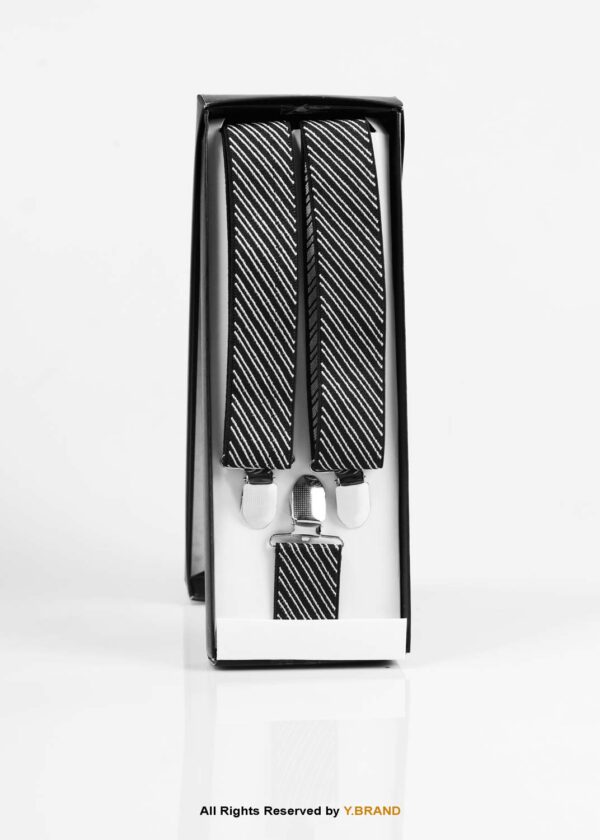 Black and White Irregular Dashed Lines Pattern Three clips Elastic Suspender-SB-1051 1 Black and White Irregular Dashed Lines Pattern Three clips Elastic Suspender-SB-1051