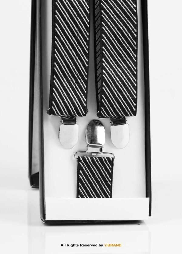 Black and White Irregular Dashed Lines Pattern Three clips Elastic Suspender-SB-1051 2 Black and White Irregular Dashed Lines Pattern Three clips Elastic Suspender-SB-1051