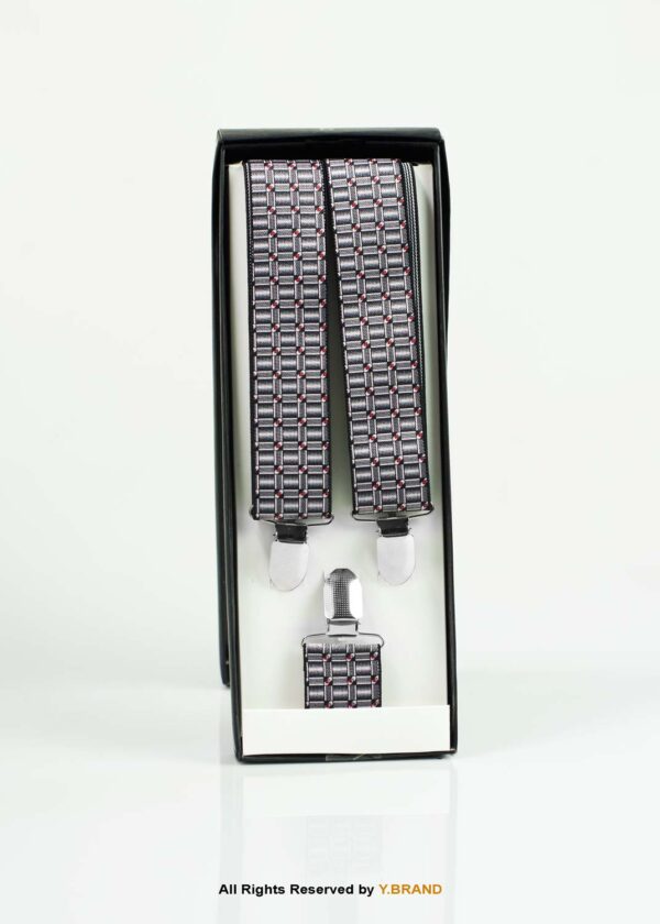 Black, White & Red Check Pattern Three clips Elastic Suspender-SB-1052 1 Black, White & Red Check Pattern Three clips Elastic Suspender-SB-1052