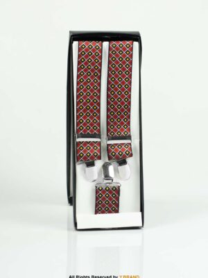 Red, Black &  Yellow Check Pattern Three clips Elastic Suspender-SB-1053