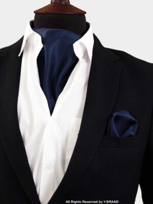 Dark Blue Self-Micro Pattern Cravat Neck Scarf - PREFOLD-NS-1021