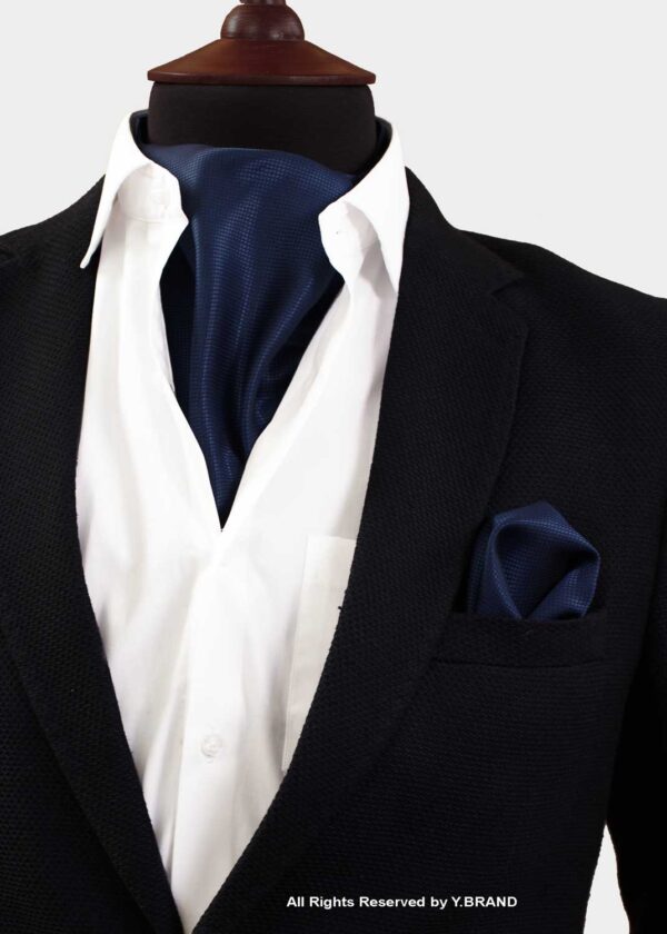 Dark Blue Self-Micro Pattern Cravat Neck Scarf - PREFOLD-NS-1021
