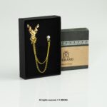 Gold Brooch Deer Antlers Double Chain - B-1157