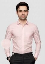 Y-BRAND Men’s Light Pink Micro-Checked Formal Dress Shirt FS-1069