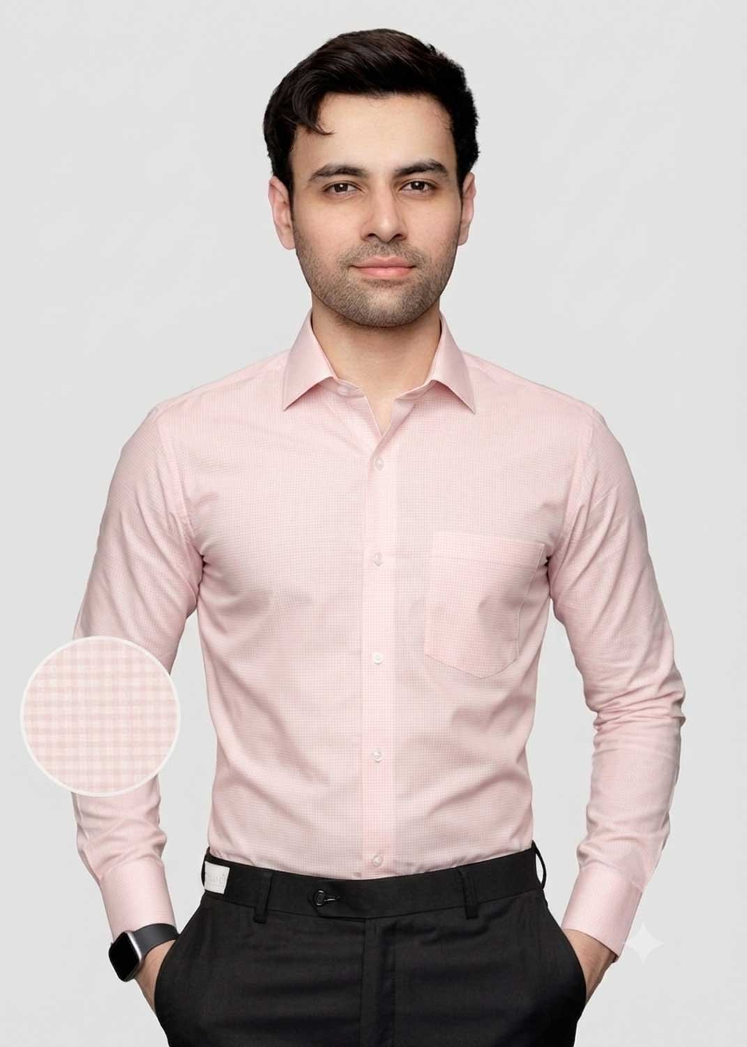 FS-1069 Y-BRAND Men’s Light Pink Micro-Checked Formal Dress Shirt FS-1069 - Image 1