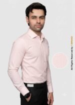 Y-BRAND Men’s Light Pink Micro-Checked Formal Dress Shirt FS-1069 - Image 3