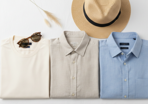 best shirt fabrics hot weather feature flatlay cotton linen chambray.jpg
