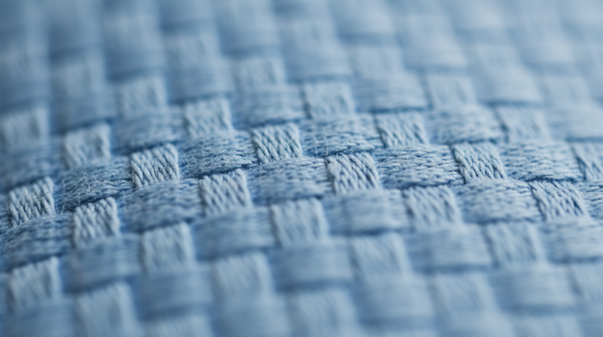 Oxford vs Poplin vs Twill Shirts: Best Fabric for Pakistan’s Weather (Complete Guide) 3 Close-up of Oxford shirt fabric showing the basket weave texture in light blue cotton