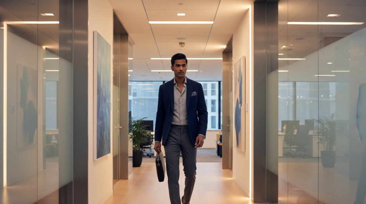 Oxford vs Poplin vs Twill Shirts: Best Fabric for Pakistan’s Weather (Complete Guide) 5 South Asian man wearing a grey twill shirt under a navy blazer in a modern office corridor during winter
Image 5 — Final Verdict Section
Placement: After "Final Verdict Best Shirt Fabric For Pakistani Climate" heading
File Name: oxford-poplin-twill-shirt-wardrobe-rotation-pakistan.jpg
Title: Oxford Poplin Twill Shirt Wardrobe Rotation for Pakistan
Alt Text: Three folded dress shirts in Oxford, poplin, and twill stacked on a shelf representing a capsule wardrobe rotation for Pakistan's climate
All images are landscape (3:2), SEO-ready file names, descriptive alt text, and conceptually matched to each section. Let me know if you'd like any regenerated or adjusted!