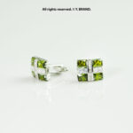 Green & Silver Cufflink Square Crystal - CL-0141
