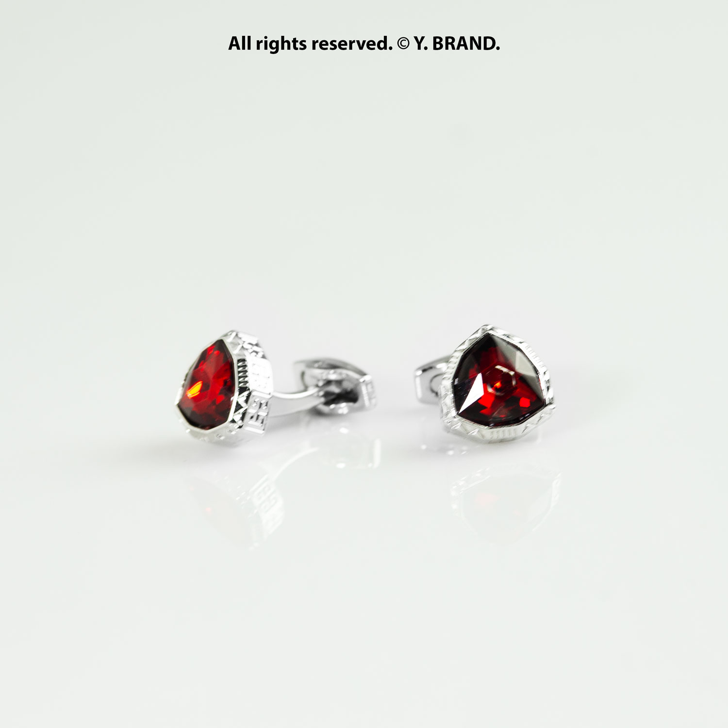 CL-014a Red & Silver Cufflink Triangle Crystal - CL-0143 - Image 1
