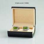 Green & Silver Cufflink Rectangle Crystal - CL-0145 - Image 2