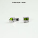 Green & Silver Cufflink Rectangle Crystal - CL-0145