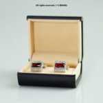 Red & Silver Cufflink Rectangle Crystal - CL-0146 - Image 2