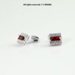 Red & Silver Cufflink Rectangle Crystal - CL-0146