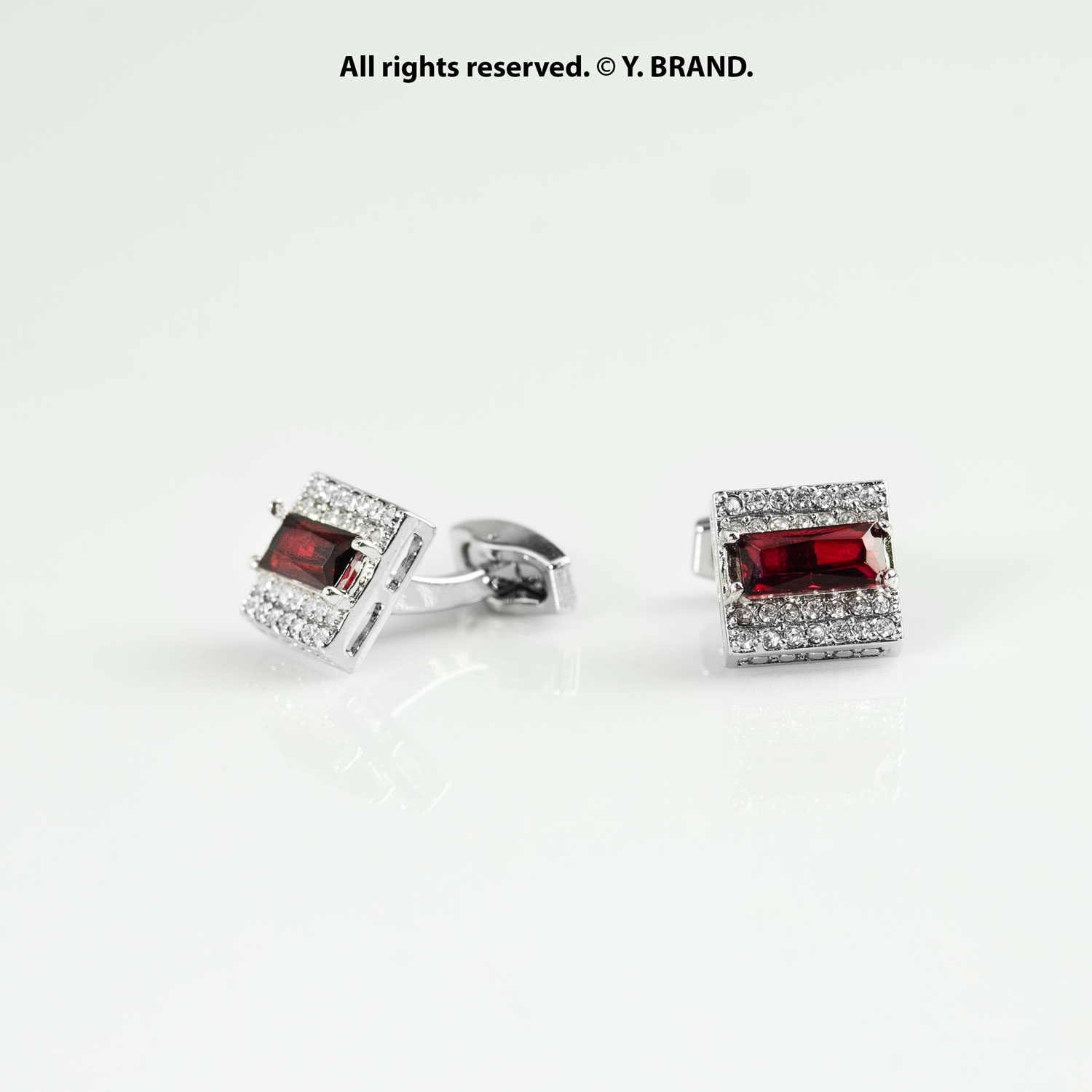 CL-017a Red & Silver Cufflink Rectangle Crystal - CL-0146 - Image 1