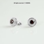 Silver & Red Cufflink Round Mesh Crystal - CL-0156