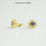 Gold & Purple Cufflink Floral Crystal - CL-0157