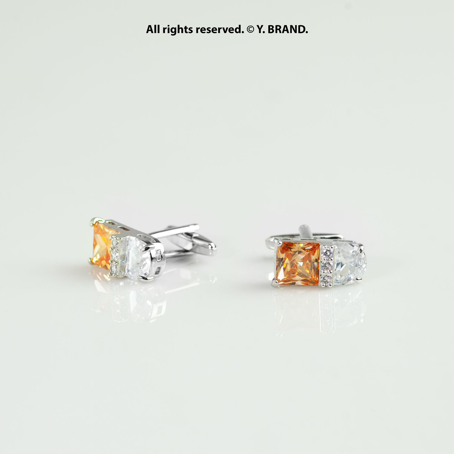 CL-029a Silver & Orange Cufflink Dual Stone Crystal - CL-0158 - Image 1