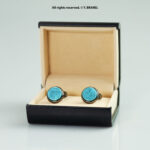 Black & Turquoise Cufflink Round Stone - CL-0163 - Image 2