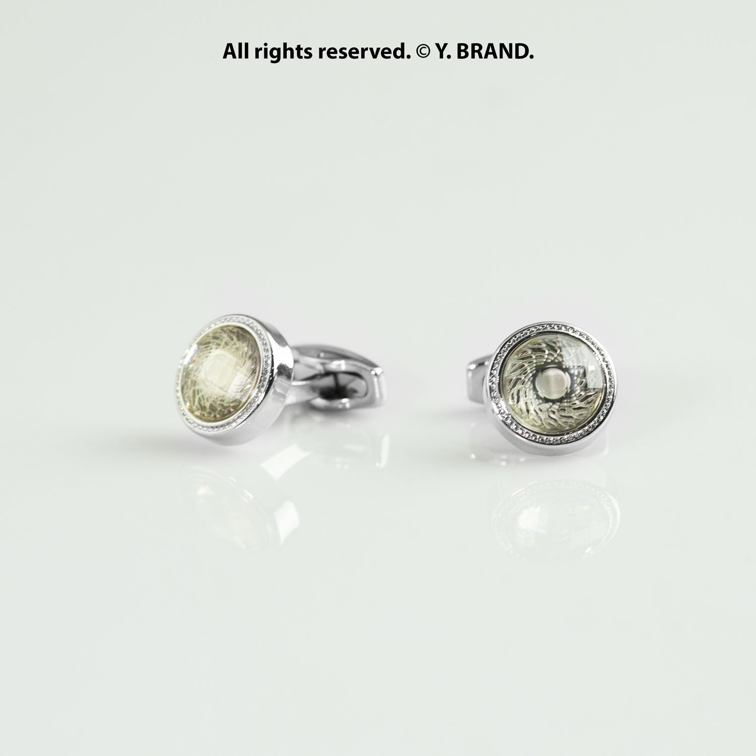 CL-035a Silver & Green Cufflink Round Textured Crystal - CL-0164 - Image 1