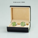 Silver & Green Cufflink Cracked Stone Round - CL-0166 - Image 2