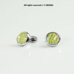 Silver & Green Cufflink Cracked Stone Round - CL-0166