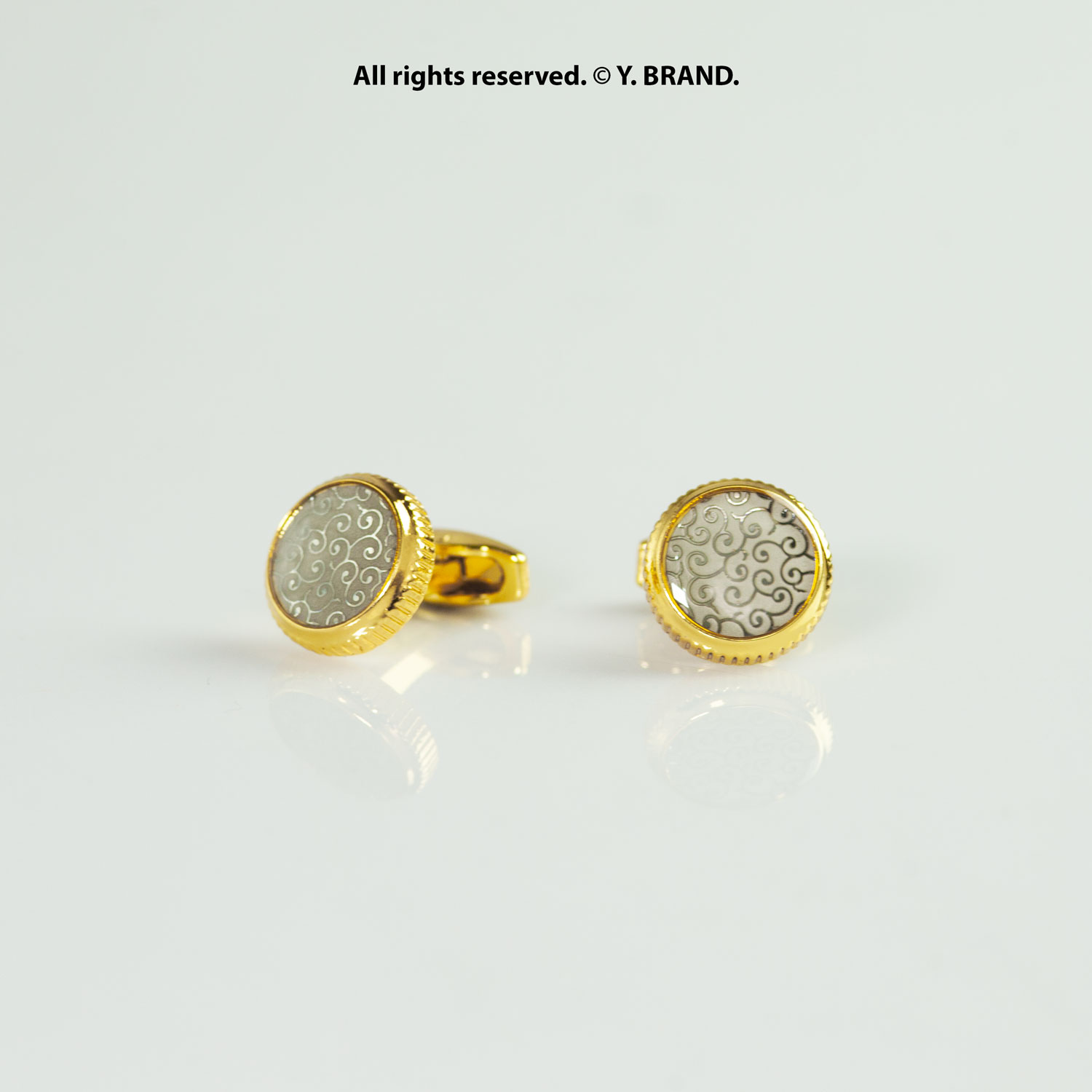 CL-067 Gold Cufflink Round Pattern Engraved - CL-0190 - Image 1