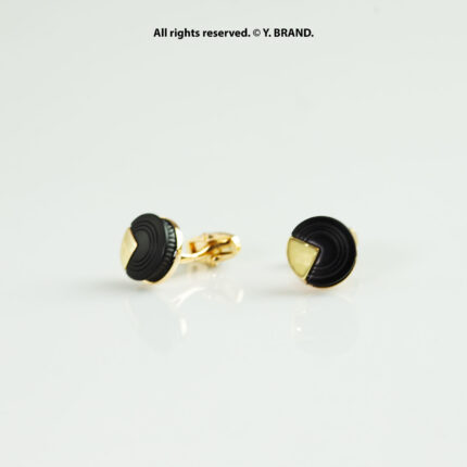 Black & Gold Cufflink Round Geometric Design - CL-0191