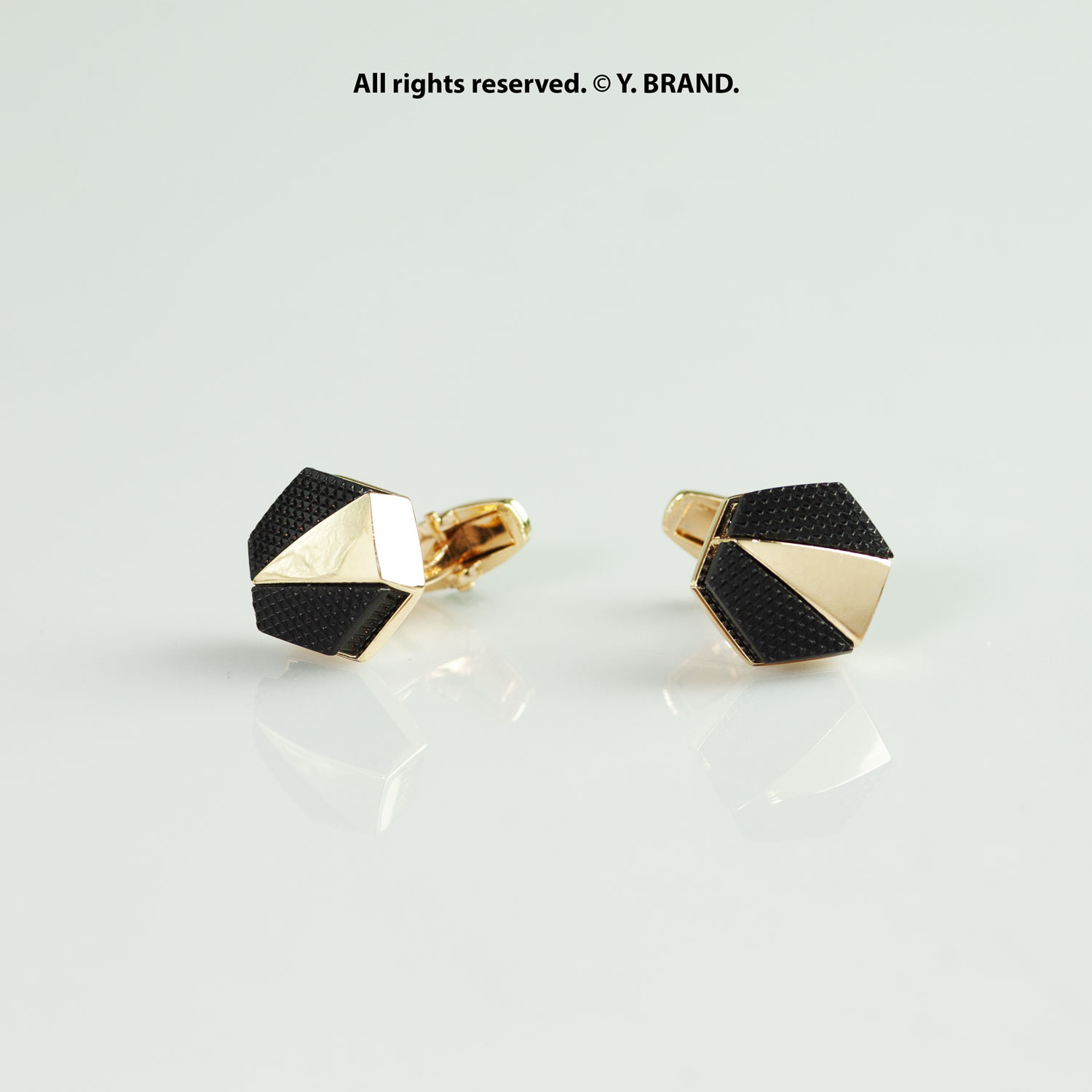 CL-072 Black & Gold Cufflink Hexagon Geometric Textured - CL-0195 - Image 1