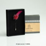 Red & Silver Lapel Pin Luxury Floral Feather - LP-050 - Image 2