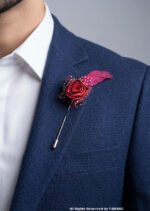 Red & Silver Lapel Pin Luxury Floral Feather - LP-050