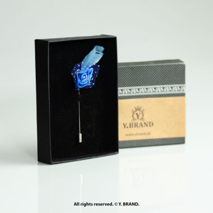 Blue & Silver Lapel Pin Luxury Floral Feather - LP-051