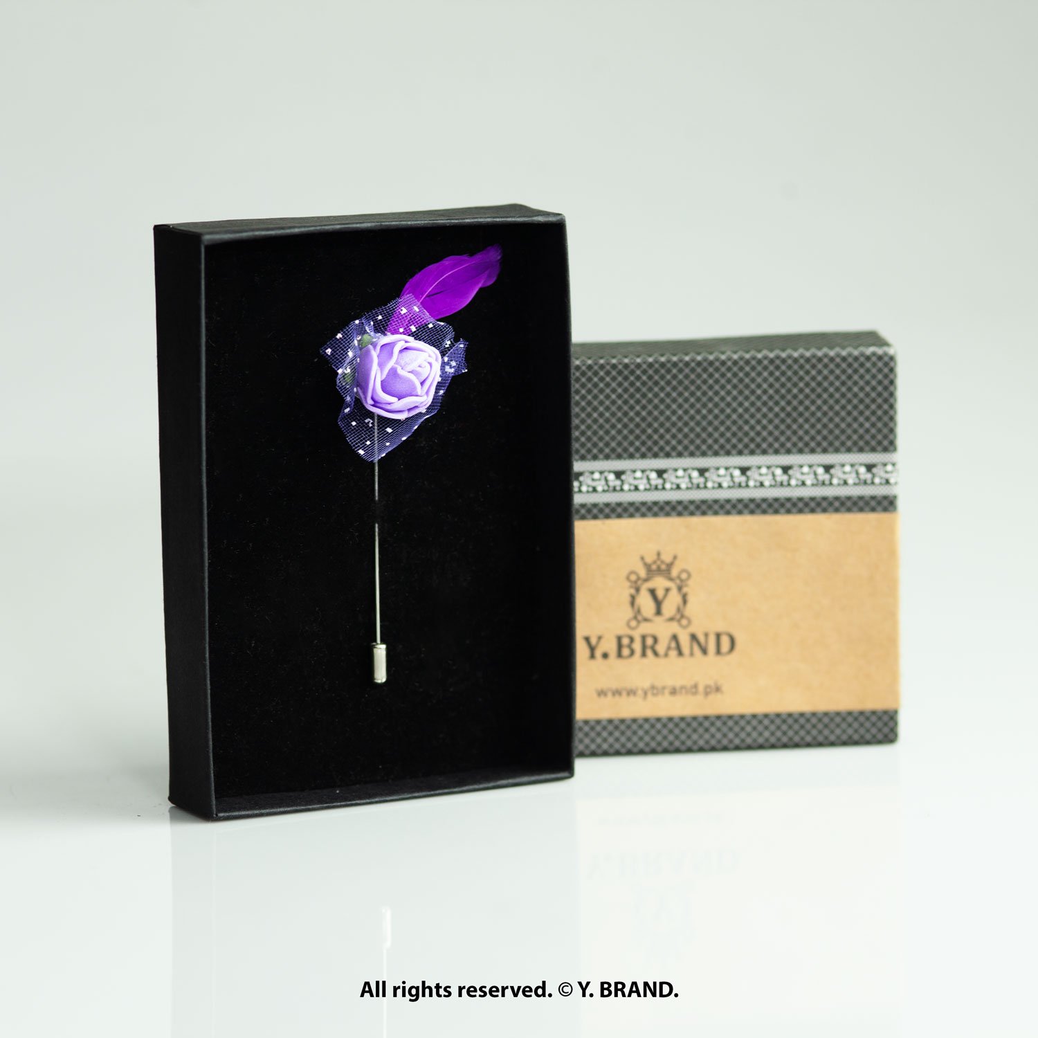 LP-052 Purple & Silver Lapel Pin Luxury Floral Feather - LP-052 - Image 1
