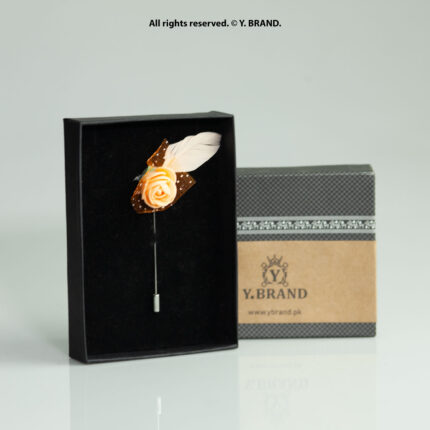 Peach & Gold Lapel Pin Luxury Floral Feather - LP-054