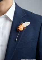 Peach & Gold Lapel Pin Luxury Floral Feather - LP-054