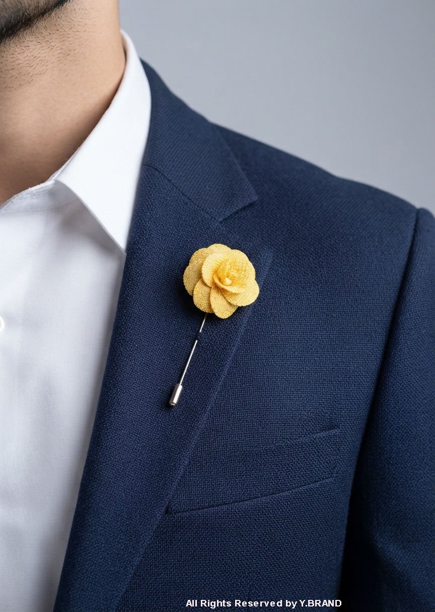 LP-057a Mustard & Silver Lapel Pin Classic Floral - LP-057 - Image 1