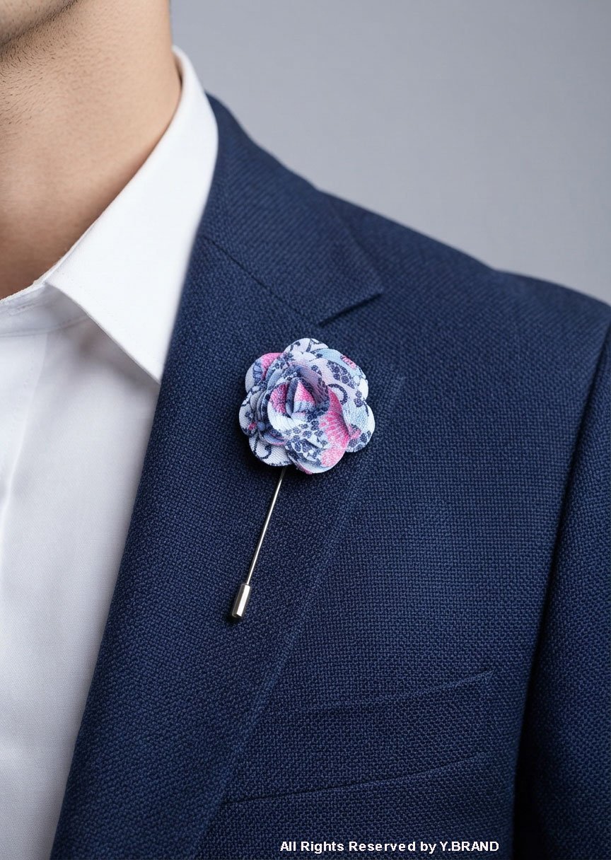 LP-058a Blue & Pink Lapel Pin Classic Floral Pattern - LP-058 - Image 1