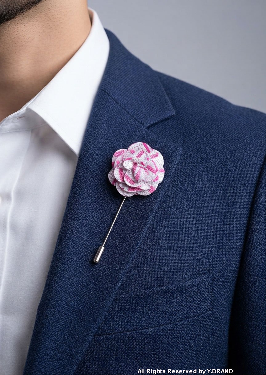 LP-060a Pink & White Lapel Pin Classic Floral Pattern - LP-060 - Image 1