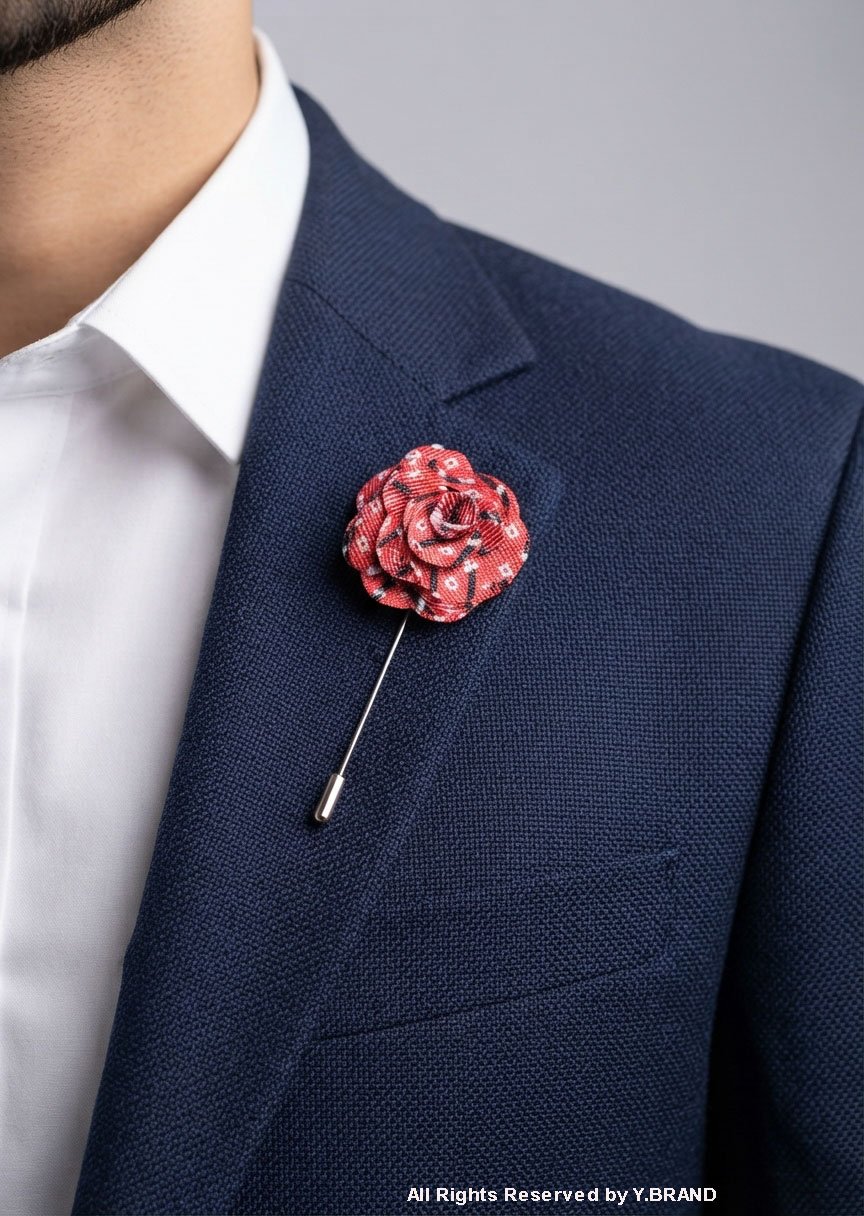 LP-061a Red & Black Lapel Pin Classic Floral Pattern - LP-061 - Image 1