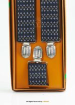 Navy & Silver Diamond Jacquard Men's Suspenders-SB-1063 - Image 3