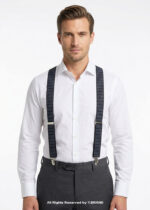 Navy & Silver Diamond Jacquard Men's Suspenders-SB-1063