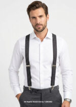 Charcoal Grey Diamond Jacquard Men's Suspenders-SB-1066