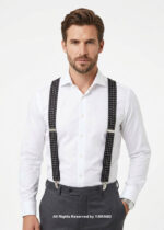 Black & Silver Geometric Star Jacquard Suspenders-SB-1067